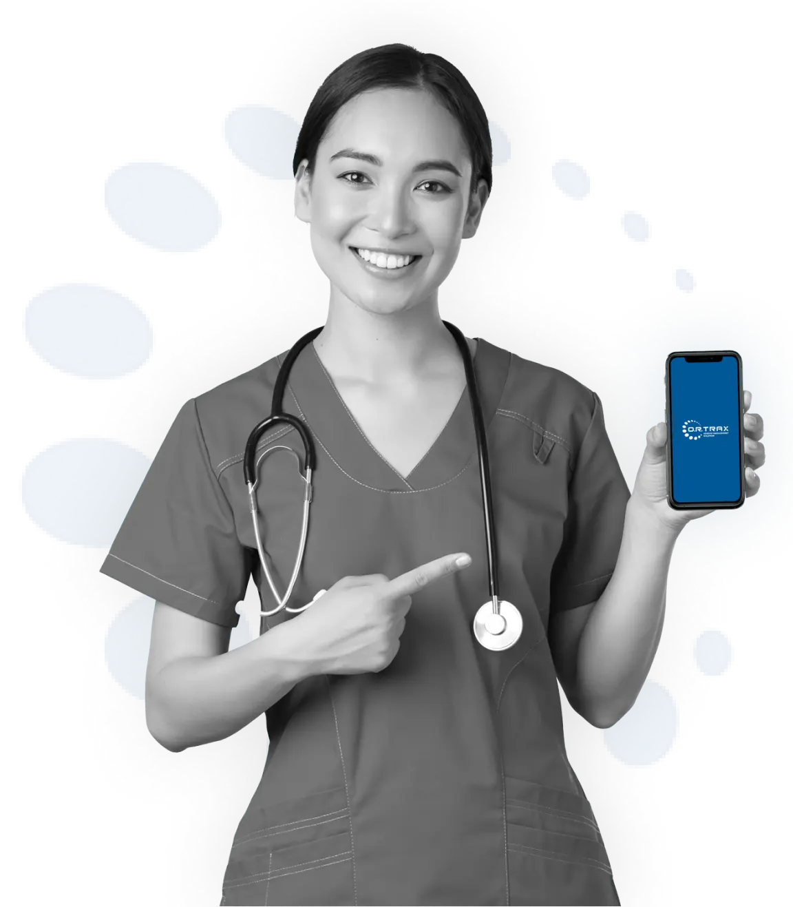 Smiling doctor with a mobile phone in her hand